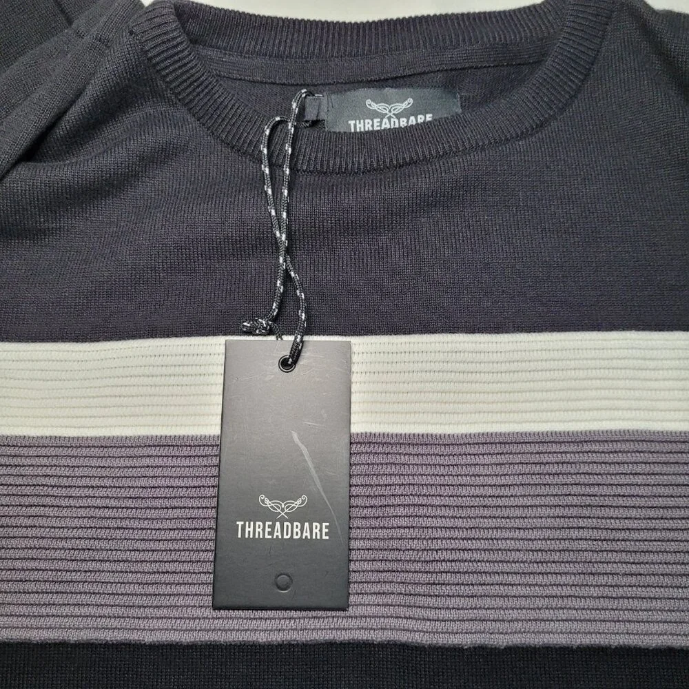 Threadbare Mens Black Striped Crew Neck Knit Sweater XL Academia Preppy NEW - Picture 11 of 12